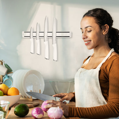 Diamosteel Kitchen Knife Set, 6PCS Knives Set for Kitchen with Knife Magnetic Strip, High Carbon Stainless Steel Chef Knife Set with Magnetic Knife Holder for Wall - White