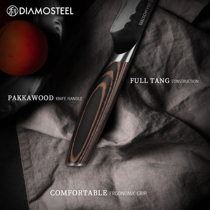Utility Knife - 5-Inch Professional Kitchen Utility Knife - Hammered Black Oxide Blade Japanese 9CR18MOV High Carbon Stainless Steel - Ergonomic Pakkawood Handle with Present Box
