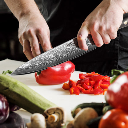 Diamosteel Damascus Chef Knife 8 inch, High Carbon Stainless Steel Ultra Sharp Janpanese Kitchen Knife with G10 Handle for Meat & Vegetable Cutting