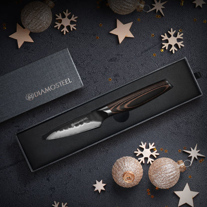 Paring Knife - 3.5-Inch Professional Kitchen Knife - Hammered Black Oxide Blade Japanese 9CR18MOV High Carbon Stainless Steel Sharp fruit Knife - Ergonomic Pakkawood Handle with Present Box