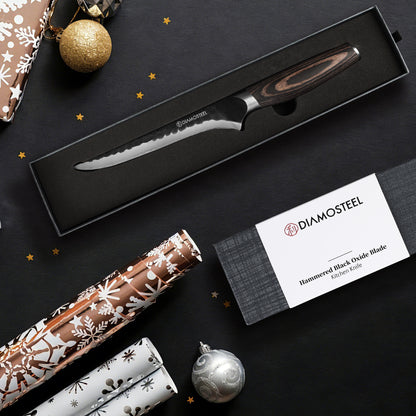 6.5-Inch Boning Knife - Sharp Fillet Knife Hammered Black Oxide Blade Japanese 9CR18MOV High Carbon Stainless Steel - Ergonomic Pakkawood Handle with Present Box