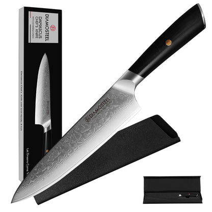 Diamosteel Damascus Chef Knife 8 inch, High Carbon Stainless Steel Ultra Sharp Janpanese Kitchen Knife with G10 Handle for Meat & Vegetable Cutting