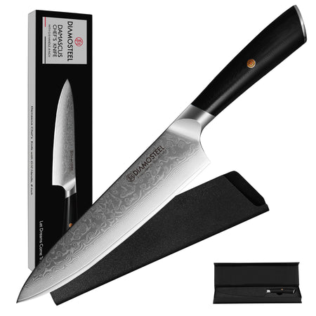 Diamosteel Damascus Chef Knife 8 inch, High Carbon Stainless Steel Ultra Sharp Janpanese Kitchen Knife with G10 Handle for Meat & Vegetable Cutting