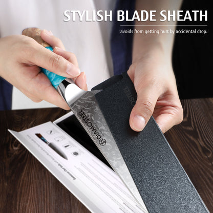 Diamosteel Professional Japanese Chef Knife 8", Ultra Sharp Damascus Steel Knife with Blue Resin Handle, Gyuto Chef Knife for Meat & Vegetable Cutting