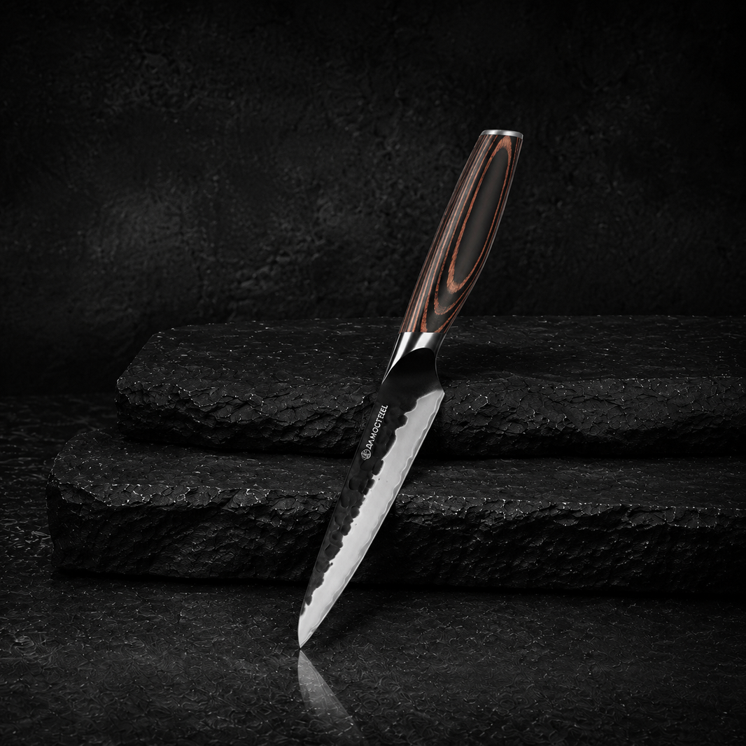 Paring Knife - 3.5-Inch Professional Kitchen Knife - Hammered Black Oxide Blade Japanese 9CR18MOV High Carbon Stainless Steel Sharp fruit Knife - Ergonomic Pakkawood Handle with Present Box