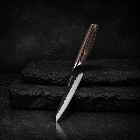 Paring Knife - 3.5-Inch Professional Kitchen Knife - Hammered Black Oxide Blade Japanese 9CR18MOV High Carbon Stainless Steel Sharp fruit Knife - Ergonomic Pakkawood Handle with Present Box