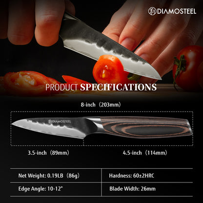 Paring Knife - 3.5-Inch Professional Kitchen Knife - Hammered Black Oxide Blade Japanese 9CR18MOV High Carbon Stainless Steel Sharp fruit Knife - Ergonomic Pakkawood Handle with Present Box