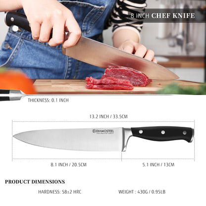 Diamosteel Chef's Knife, Premium 8-Inch Kitchen Knife with 5CR15MOV High Carbon Stainless Steel Ergonomic Handle, Cooking Knife for Cutting, Slicing & Dicing, Perfect Gift for Any Occasion