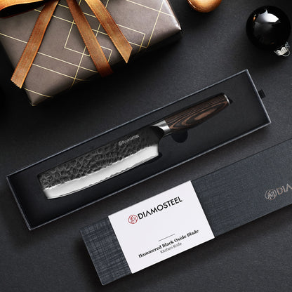Nakiri Knife - 6.5-Inch Professional Chef's Knife - Hammered Black Oxide Blade 9CR18MOV High Carbon Stainless Steel Sharp Meat Cleaver Knife - Ergonomic Pakkawood Handle with Present Box
