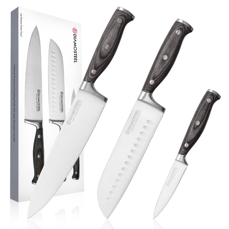 Diamosteel Kitchen Knife Set 3PCS Professional Chef Knife Set High Carbon Stainless Steel, Cooking Knife Set with Ergonomic Pakkawood Handle Gifts for Chef