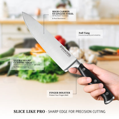 Diamosteel Knife Set 3-Piece, Include Chef & Santoku & Paring Knife, Professional High Carbon Stainless Steel Knives Set for Kitchen with Ergonomic ABS Handle Elegant Box