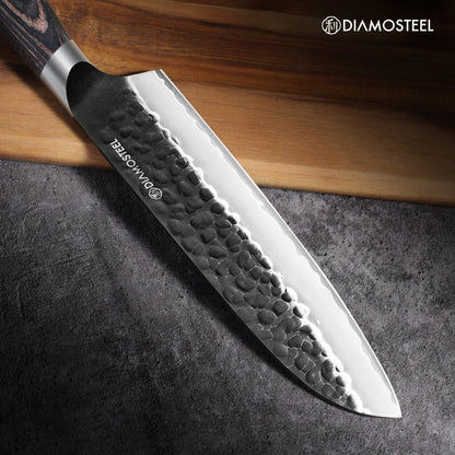 Santoku Knife - 7-Inch Professional Kitchen Knife - Hammered Black Oxide Blade Japanese 9CR18MOV High Carbon Stainless Steel Sharp Chef Knife - Ergonomic Pakkawood Handle with Present Box