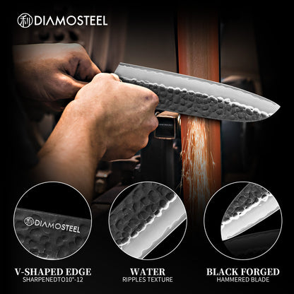 Santoku Knife - 7-Inch Professional Kitchen Knife - Hammered Black Oxide Blade Japanese 9CR18MOV High Carbon Stainless Steel Sharp Chef Knife - Ergonomic Pakkawood Handle with Present Box