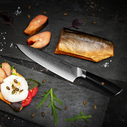 Diamosteel Damascus Chef Knife 8 inch, High Carbon Stainless Steel Ultra Sharp Janpanese Kitchen Knife with G10 Handle for Meat & Vegetable Cutting