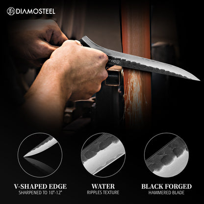 6.5-Inch Boning Knife - Sharp Fillet Knife Hammered Black Oxide Blade Japanese 9CR18MOV High Carbon Stainless Steel - Ergonomic Pakkawood Handle with Present Box