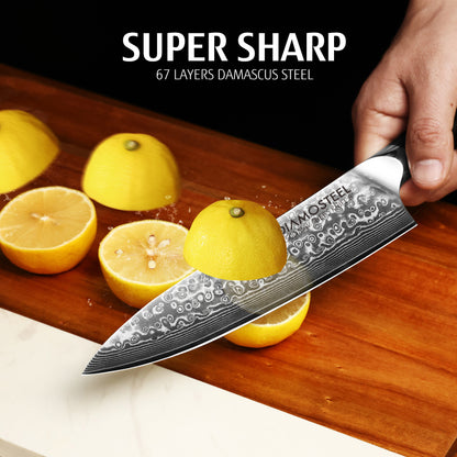 Diamosteel Damascus Chef Knife 8 inch, High Carbon Stainless Steel Ultra Sharp Janpanese Kitchen Knife with G10 Handle for Meat & Vegetable Cutting