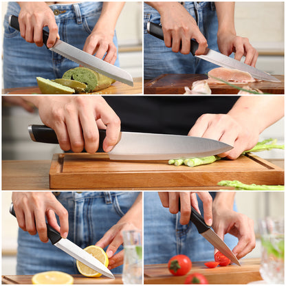Diamosteel Kitchen Knife Set, 6PCS Knives Set for Kitchen with Knife Magnetic Strip, High Carbon Stainless Steel Chef Knife Set with Magnetic Knife Holder for Wall - Black