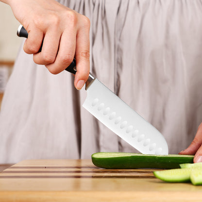 Diamosteel 15 Pcs Kitchen Knife Set with Block Wooden, Knives Set for Kitchen with Block Built in Sharpener Scissors, Chef Knife Set Gift for Mom Dad (Natural)