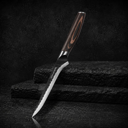 6.5-Inch Boning Knife - Sharp Fillet Knife Hammered Black Oxide Blade Japanese 9CR18MOV High Carbon Stainless Steel - Ergonomic Pakkawood Handle with Present Box