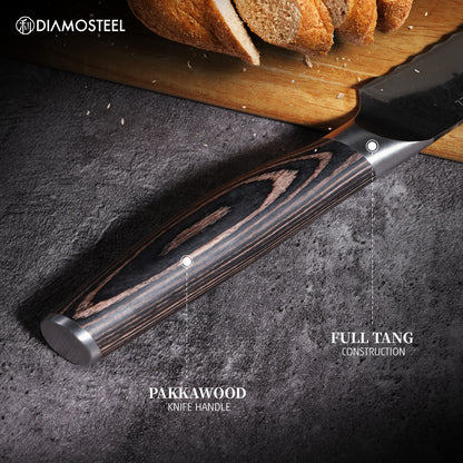 Bread Knife - 8-Inch Serrated Bread Knife - Hammered Black Oxide Blade Japanese 9CR18MOV High Carbon Stainless Steel Sharp Bread Knife - Ergonomic Pakkawood Handle with Present Box