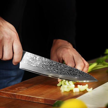 Diamosteel Damascus Chef Knife 8 inch, High Carbon Stainless Steel Ultra Sharp Janpanese Kitchen Knife with G10 Handle for Meat & Vegetable Cutting