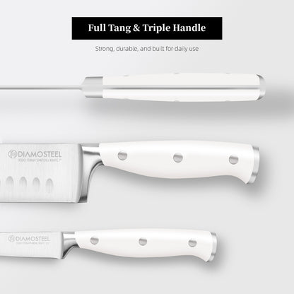 Diamosteel White Knife Set, 3-Piece Kitchen Knife Set with Chef & Santoku & Paring Knife , High Carbon Stainless Steel Knives Set for Kitchen with Ergonomic ABS Handles for Home Cooking Elegant Box