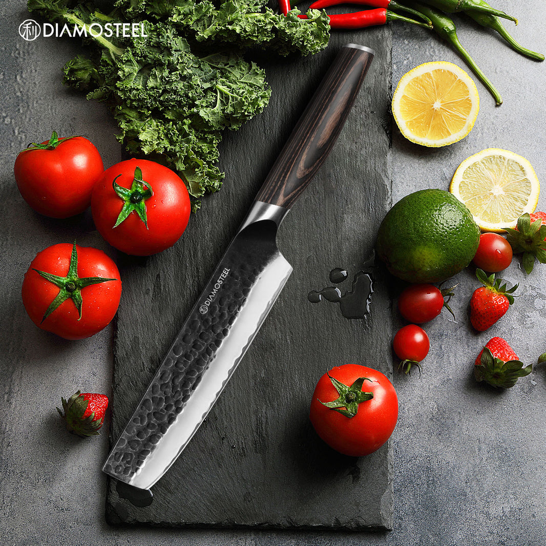 Nakiri Knife - 6.5-Inch Professional Chef's Knife - Hammered Black Oxide Blade 9CR18MOV High Carbon Stainless Steel Sharp Meat Cleaver Knife - Ergonomic Pakkawood Handle with Present Box