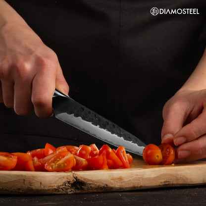 Japanese Knife Set - 5 Pieces Knives Set for Kitchen High Carbon 9CR18MOV Steel, Hammered Black Oxide Blade & Pakkawood Handle - Profession Chef Knife Set Elegant Holiday Gift for Chefs