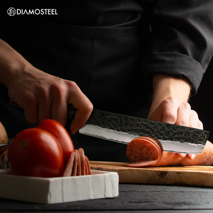 Nakiri Knife - 6.5-Inch Professional Chef's Knife - Hammered Black Oxide Blade 9CR18MOV High Carbon Stainless Steel Sharp Meat Cleaver Knife - Ergonomic Pakkawood Handle with Present Box