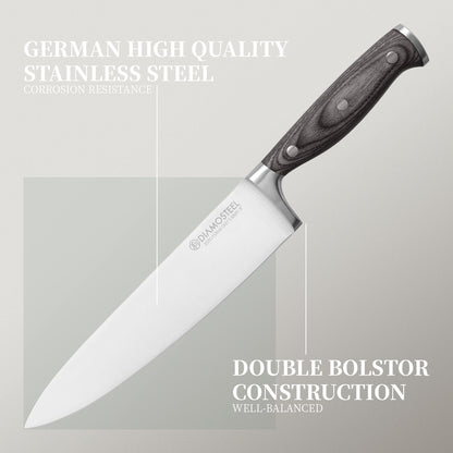 Diamosteel Kitchen Knife Set 3PCS Professional Chef Knife Set High Carbon Stainless Steel, Cooking Knife Set with Ergonomic Pakkawood Handle Gifts for Chef