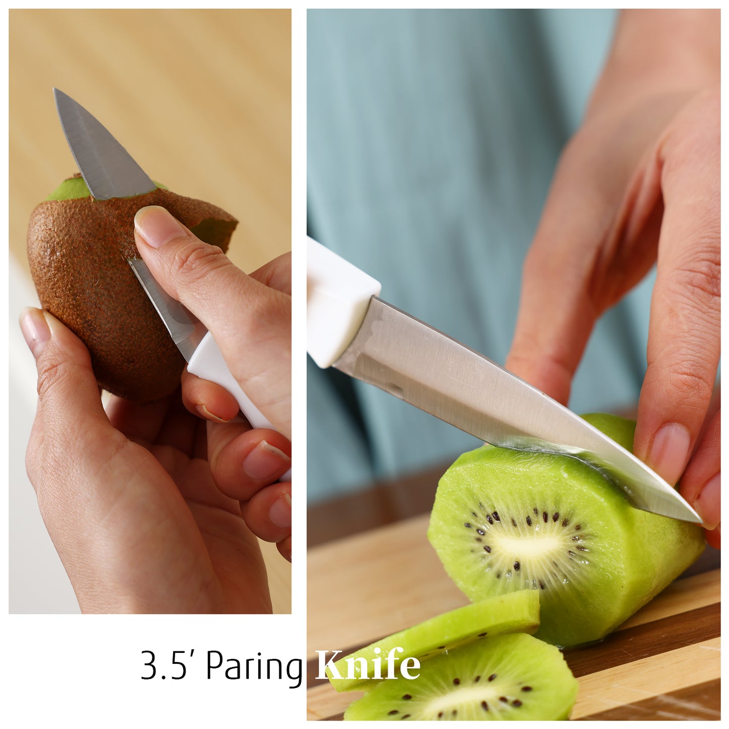 White Knife Set with Block, 7 Pieces Sharp Knife Block Set with Stainless Steel Blade and Ergonomic Handle, Chef, Slicing, Bread, Utility, Paring Knife, Kitchen Scissors and Wooden Block