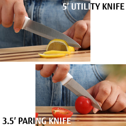Diamosteel 13 Piece Kitchen Knife Set with Block Wooden, Knife Set for Kitchen with Built in Sharpener Scissors, Stainless Steel Knife Set Gift for Mom Dad (White)